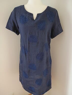 SALE! Femme Fatale Navy Linen Leaf Embroidered Dress NWT Size Small